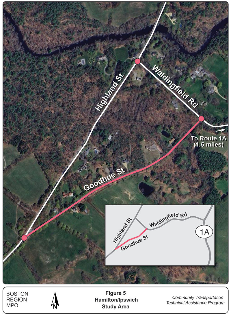 Figure highlighting the proximity of the study area to Route 1A